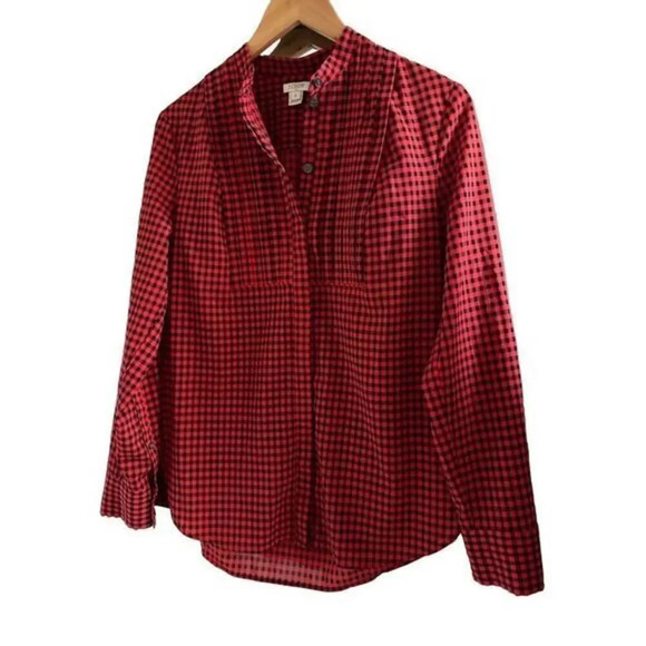 J Crew Plaid Button Down Shirt Red Black Size Small - Picture 1 of 3